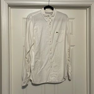 Lacoste Mens Casual White Button Up Shirt w/ Pocket